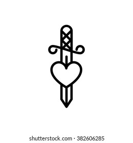 Sword In Heart Tattoo Minimal Vector Icon