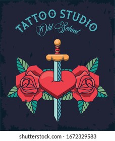 sword in heart tattoo studio image artistic vector illustration design