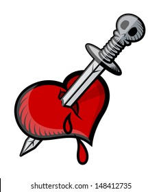 Sword in Heart Tattoo - Vector Illustration