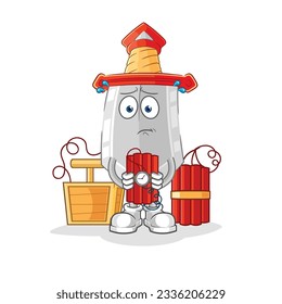 the sword holding dynamite character. cartoon mascot vector