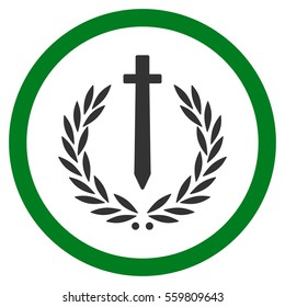 Sword Honor Embleme vector bicolor rounded icon. Image style is a flat icon symbol inside a circle, green and gray colors, white background.
