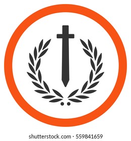Sword Honor Embleme vector bicolor rounded icon. Image style is a flat icon symbol inside a circle, orange and gray colors, white background.