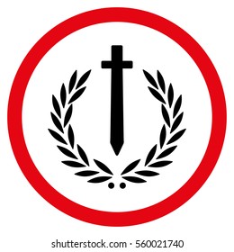 Sword Honor Embleme vector bicolor rounded icon. Image style is a flat icon symbol inside a circle, intensive red and black colors, white background.
