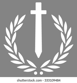 Sword Honor Embleme vector icon. Style is flat symbol, white color, rounded angles, gray background.