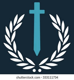 Sword Honor Embleme vector icon. Style is bicolor flat symbol, blue and white colors, rounded angles, dark blue background.