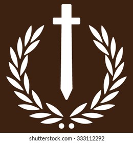 Sword Honor Embleme vector icon. Style is flat symbol, white color, rounded angles, brown background.