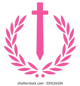 Sword Honor Embleme vector icon. Style is flat symbol, pink color, rounded angles, white background.