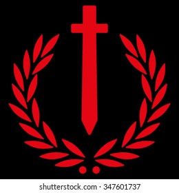 Sword Honor Embleme vector icon. Style is flat symbol, red color, rounded angles, black background.