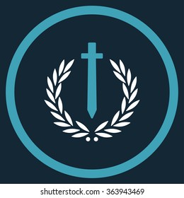 Sword Honor Embleme vector icon. Style is bicolor flat circled symbol, blue and white colors, rounded angles, dark blue background.