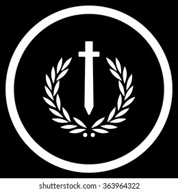Sword Honor Embleme vector icon. Style is flat circled symbol, white color, rounded angles, black background.