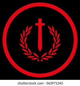 Sword Honor Embleme vector icon. Style is flat circled symbol, red color, rounded angles, black background.
