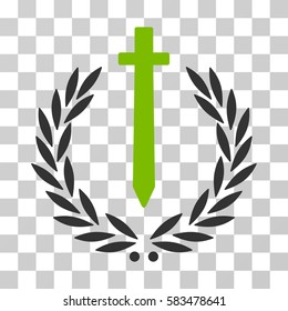 Sword Honor Embleme vector pictogram. Illustration style is flat iconic bicolor eco green and gray symbol on a transparent background.