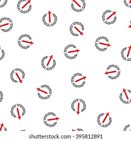 Sword Honor Embleme vector seamless repeatable pattern. Style is flat red and dark gray Sword honor embleme symbols on a white background.