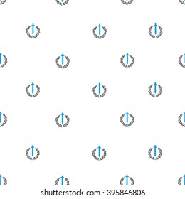 Sword Honor Embleme vector seamless repeatable pattern. Style is flat blue and dark gray Sword honor embleme symbols on a white background.