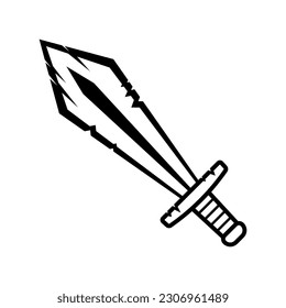 Schwert-Symbol. Schwarze Kontur lineare Silhouette. Vorderseite. Vektorgrafik, einfache flache Grafik. Einziger Gegenstand auf weißem Hintergrund. Isolieren.