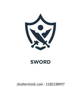 Sword icon. Black filled vector illustration. Sword symbol on white background. Can be used in web and mobile.