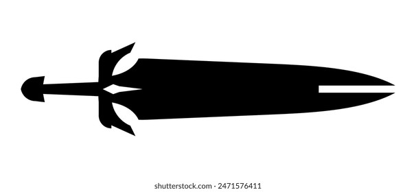 Sword icon. Black silhouette of a sword vector illustration isolated on white background.