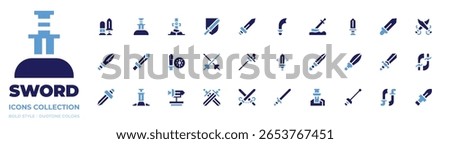 Sword icon collection. Bold style. Duotone colors. sword, fencing, swords.