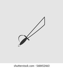 Sword icon flat. Black pictogram on grey background. Vector illustration symbol