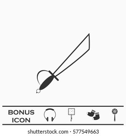 Sword icon flat. Black pictogram on white background. Vector illustration symbol and bonus button
