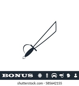 Sword icon flat. Black pictogram on white background. Vector illustration symbol and bonus button