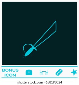 Sword icon flat. Blue pictogram on dark background. Vector illustration symbol and bonus icons