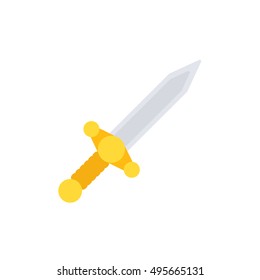 sword icon, flat design. sword with gold handle, isolated vector illustration.