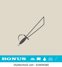 Sword icon flat. Grey pictogram on light background. Vector illustration symbol and bonus button real estate, ottoman, vase, tv, fishing rod