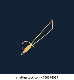 Sword icon flat. Simple gold pictogram on dark background. Vector illustration symbol