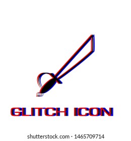 Sword icon flat. Simple pictogram - Glitch effect. Vector illustration symbol