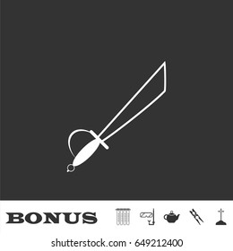 Sword icon flat. White pictogram on black background. Vector illustration symbol and bonus icons