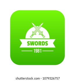 Sword icon green vector isolated on white background