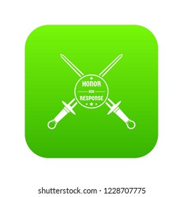 Sword icon green vector isolated on white background