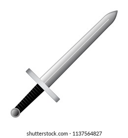 Sword Icon isolated on white background with Black Leather Handle. Vector illustration for Your Design, Web.