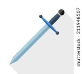 Sword icon with long shadow on white background