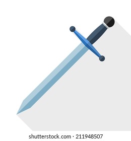 Sword Icon With Long Shadow On White Background