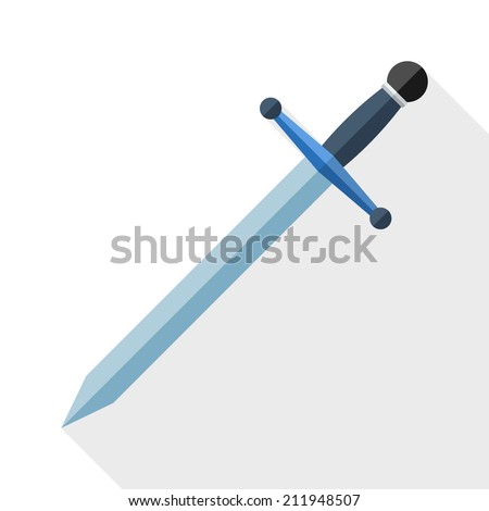 Sword icon with long shadow on white background