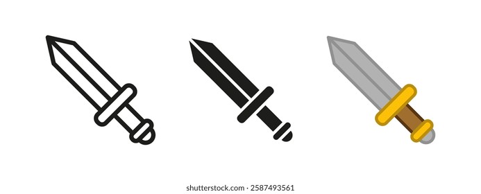 Sword icon. Medieval weapon symbol. Knight's blade vector illustration. Combat sign. Sharp steel pictogram. Warrior and battle concept.