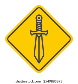 Sword icon on yellow background. Knights weapon.