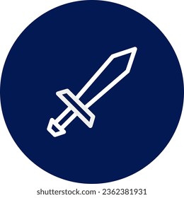 Sword icon rounded blue white colour military vector army element and symbol perfect.