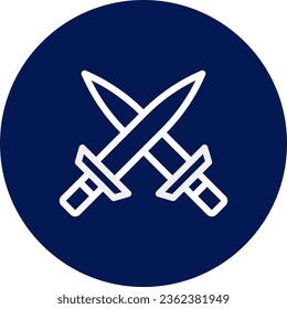 Sword icon rounded blue white colour military vector army element and symbol perfect.