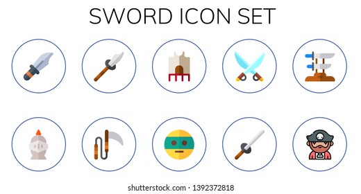 sword icon set. 10 flat sword icons.  Simple modern icons about  - dagger, knight, weapon, armor, ninja, saber, katana, pirate