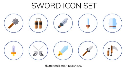 sword icon set. 10 flat sword icons.  Simple modern icons about  - weapon, nunchaku, dagger, armour