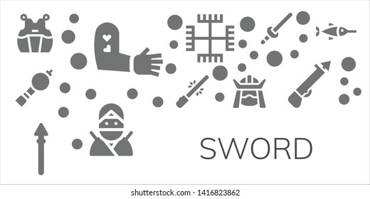sword icon set. 11 filled sword icons.  Simple modern icons about  - Kendo, Tattoo, Bladder pipe, Saber, Spear, Samurai, Gnosticism, Ninja, Sword, Swordfish