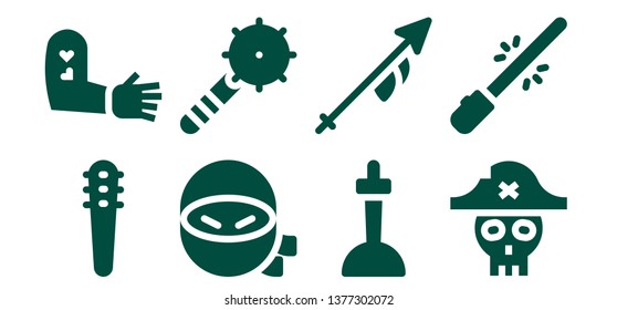 sword icon set. 8 filled sword icons.  Simple modern icons about  - Weapons, Tattoo, Ninja, Weapon, Excalibur, Lance, Pirate, Saber
