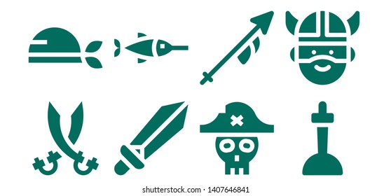sword icon set. 8 filled sword icons.  Simple modern icons about  - Sabers, Pirate, Sword, Swordfish, Lance, Excalibur, Viking