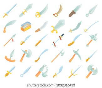 Sword icon set. Cartoon set of sword vector icons for web design isolated on white background