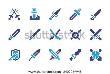 Sword icon set. Duotone color. Vector illustration. Containing sword, crossed, rpg, shield, dagger, katana, swords.