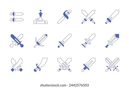 Sword icon set. Duotone style line stroke and bold. Vector illustration. Containing weapon, sabre, sword, swords.