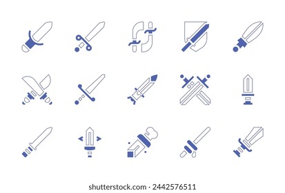 Sword icon set. Duotone style line stroke and bold. Vector illustration. Containing sword, swords, balloon.